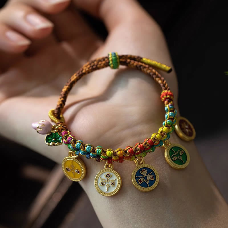 Pulsera trenzada de la suerte con cinco dioses de la riqueza, cuerda colorida tibetana con Buddha Stones