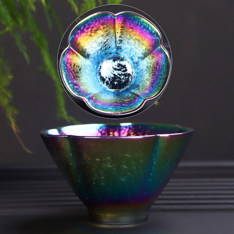 Taza de té de cerámica Jianzhan, cuenco de té de Kung Fu con Buddha Stones, Color arcoíris