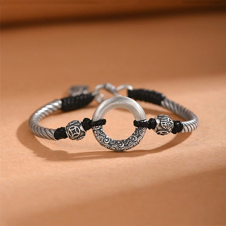 Pulsera de plata de ley 999 con Buddha Stones , hebilla de la paz, moneda de cobre, nubes auspiciosas, pulsera de la fortuna