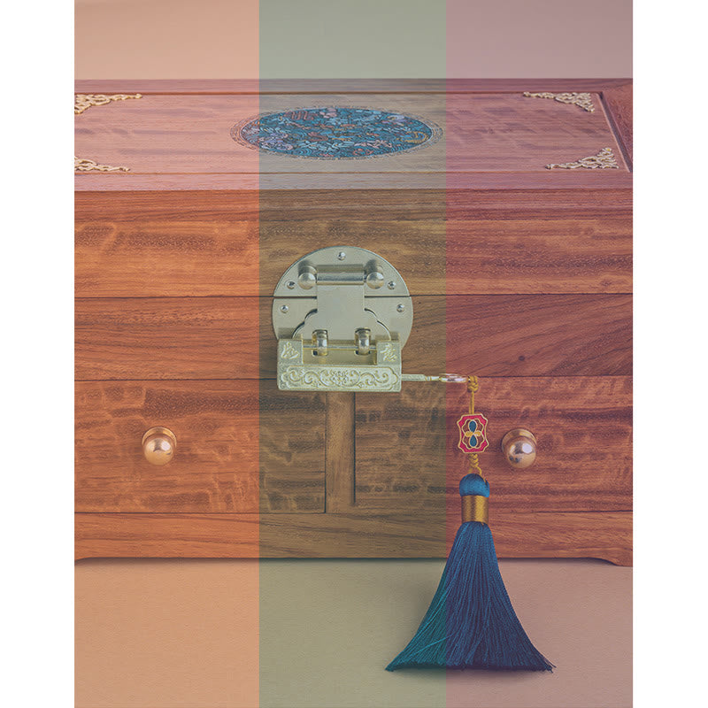 Caja de almacenamiento de joyería de palisandro hecha a mano antigua, caja organizadora de regalo de madera con flores de doble capa grande con cerradura