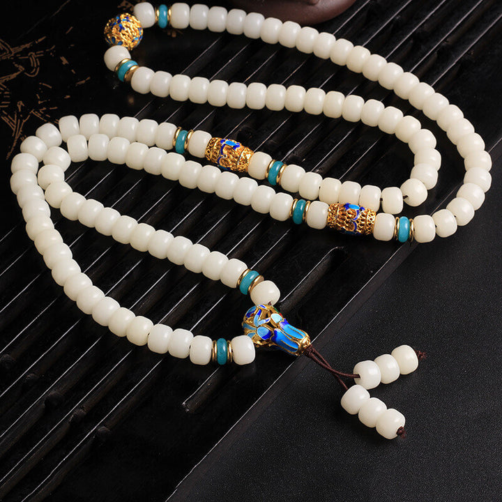 Pulsera de riqueza con 108 cuentas de Mala de semillas de Bodhi, color blanco Natural, Buddha Stones