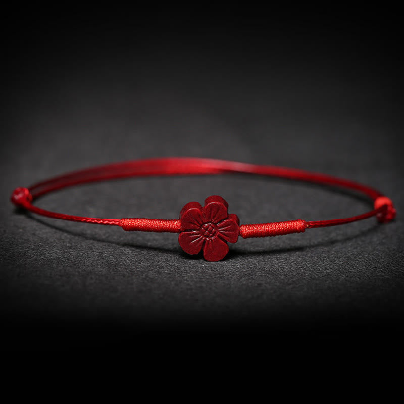 Pulsera trenzada hecha a mano con Buddha Stones, flor de ciruelo, trébol de cuatro hojas, PiXiu, loto, pez Koi, cinabrio