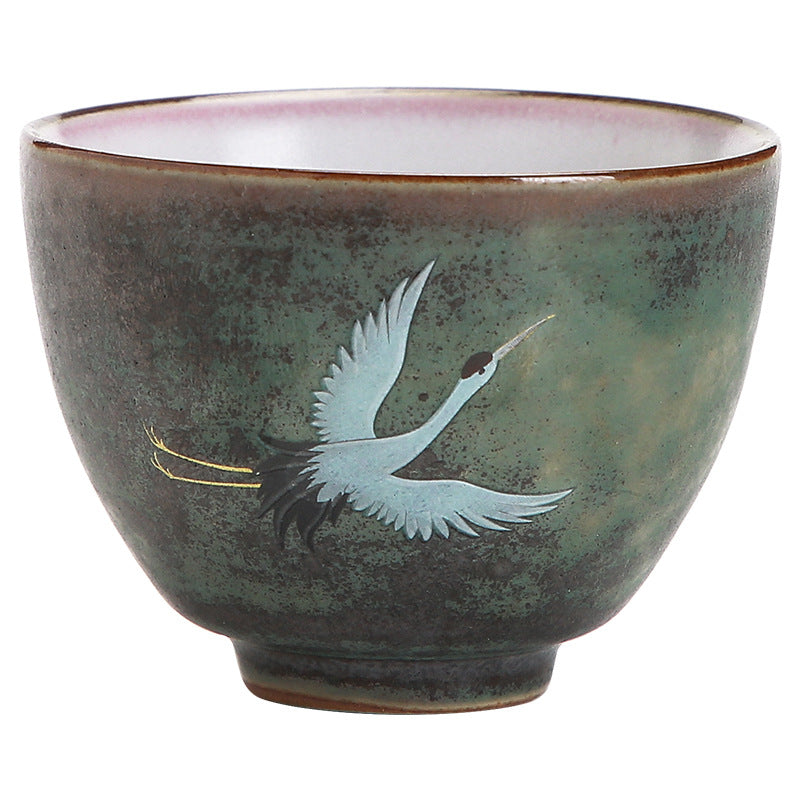 Taza de té de cerámica con grulla auspiciosa de Buddha Stones , tazón de taza de té de Kung Fu