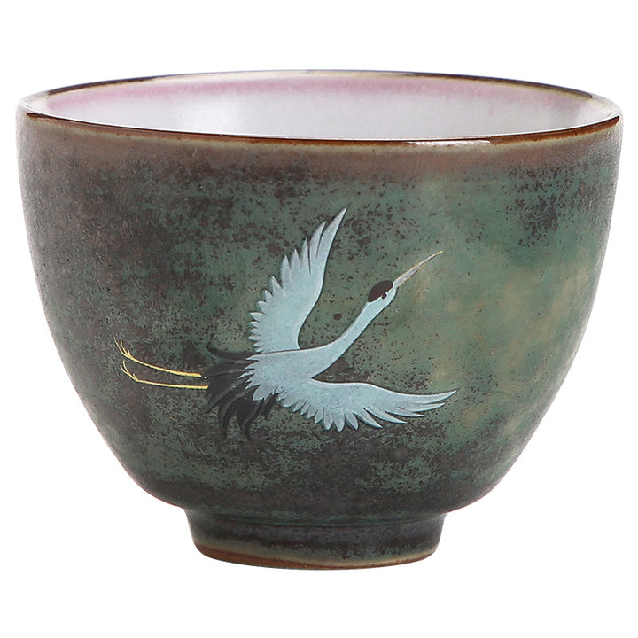 Taza de té de cerámica con grulla auspiciosa de Buddha Stones , tazón de taza de té de Kung Fu