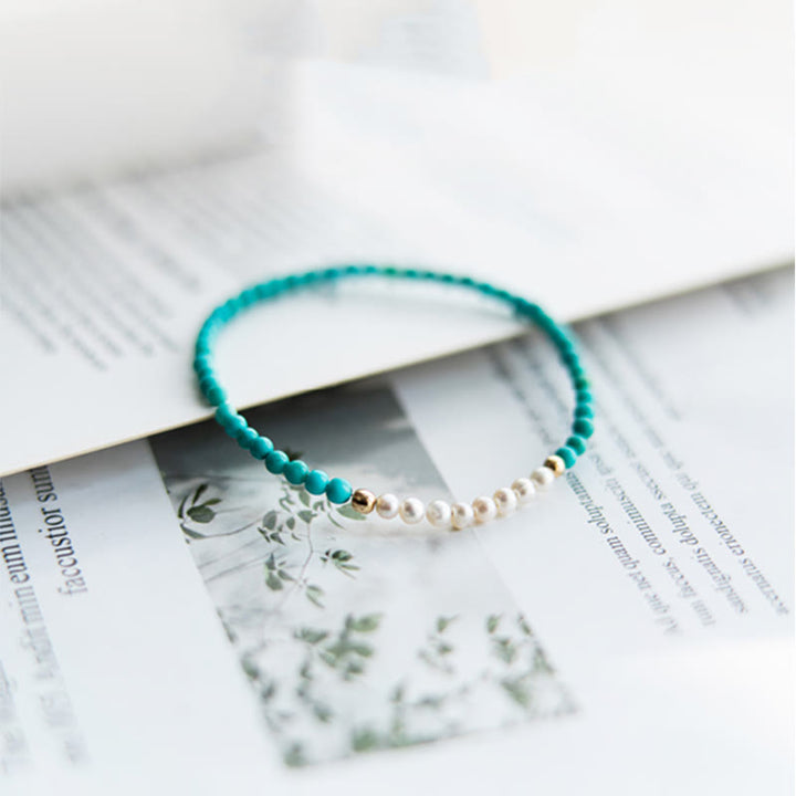 Pulsera con cuentas de perlas turquesas naturales de plata de ley 925 con Buddha Stones