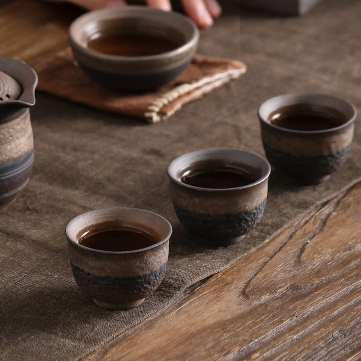 Taza de té de cerámica con textura de rayas marrones simples , Buddha Stones, tazón de taza de té de Kung Fu