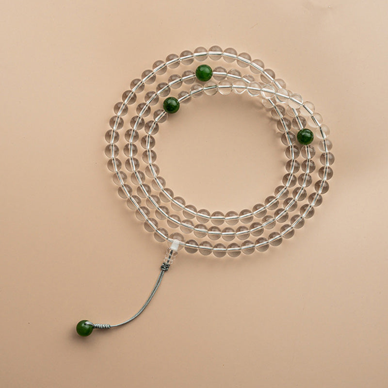 Pulsera de meditación de jade de cristal blanco de 108 cuentas Mala