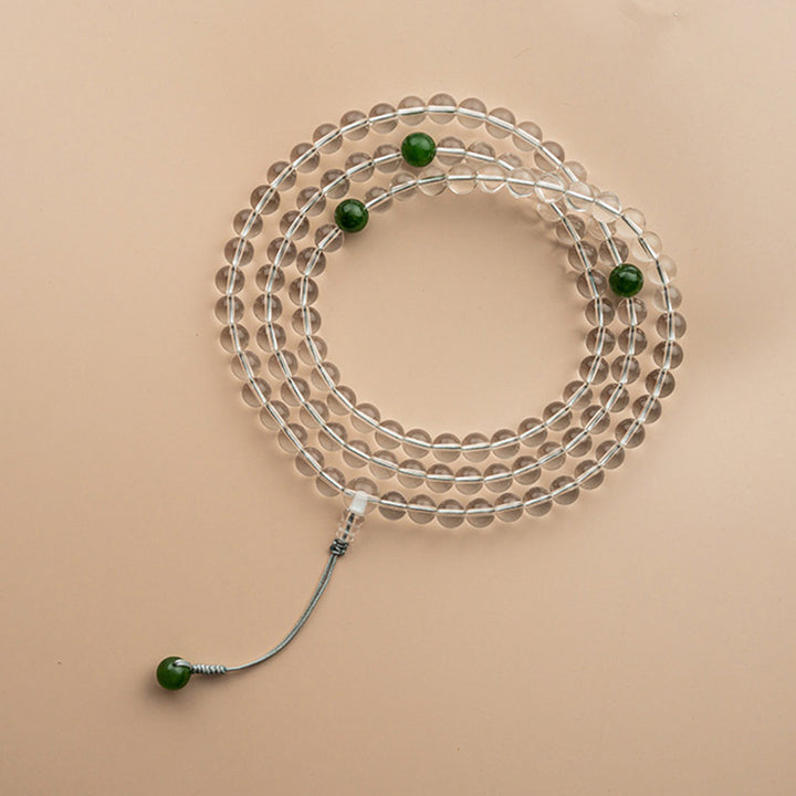 Pulsera de meditación de jade de cristal blanco de 108 cuentas Mala