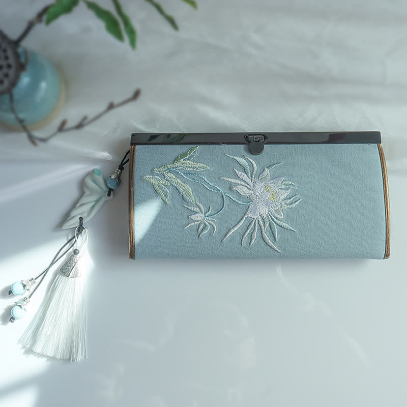 Monedero de compras con bordado de doble cara de bambú, flor de Buddha Stones , ciruela, flor de melocotón, tarjetero para efectivo de gran capacidad - image 4