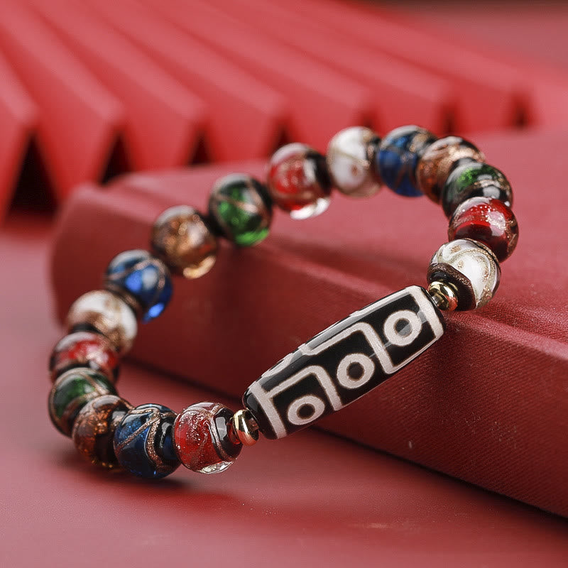Buddha Stones tibetanas Dzi de nueve ojos, cuentas Dzi de tres ojos, cuentas de vidrio Liuli, pulsera de riqueza
