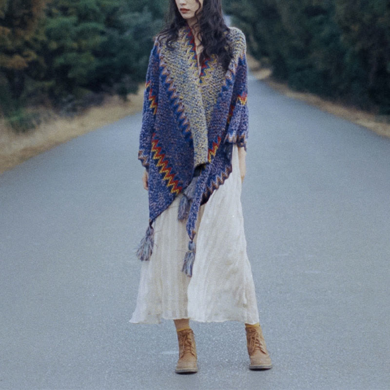 Mantón tibetano de Buddha Stones, capa de punto suave y cálida, bufanda tibetana con borlas de invierno - image 9