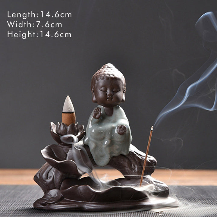 Quemador de incienso con bendición de loto de cerámica, Buddha Stones , pequeño monje, decoración