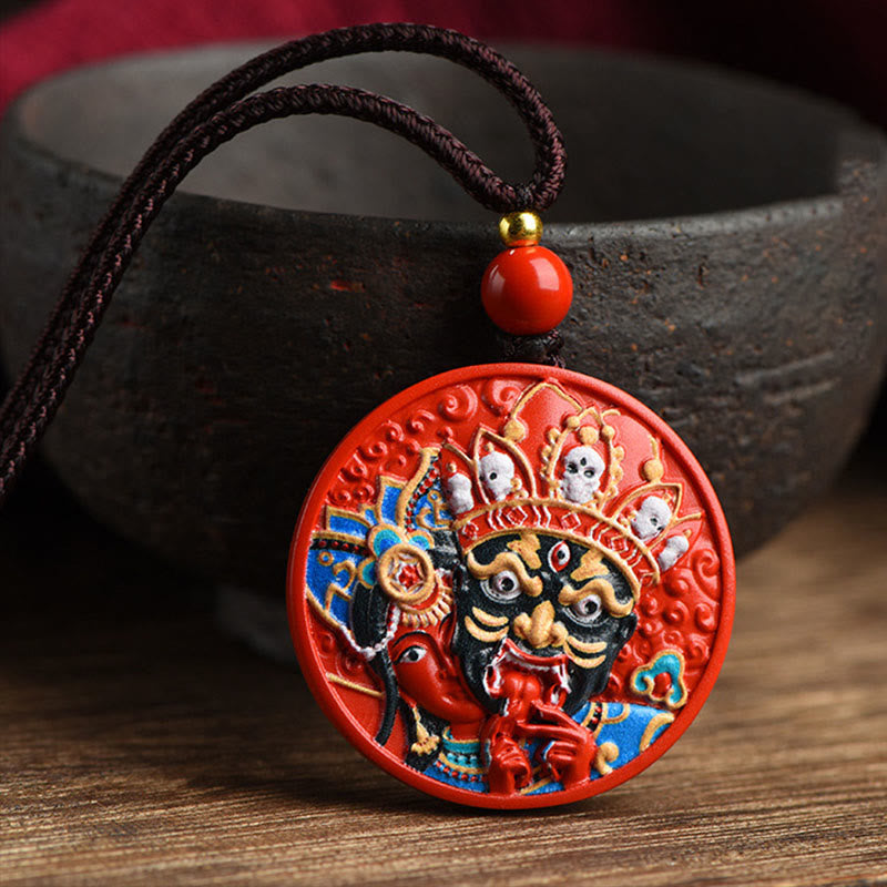Collar con colgante de bendición de cinabrio pintado con Buddha Stones Zakiram, diosa de la riqueza
