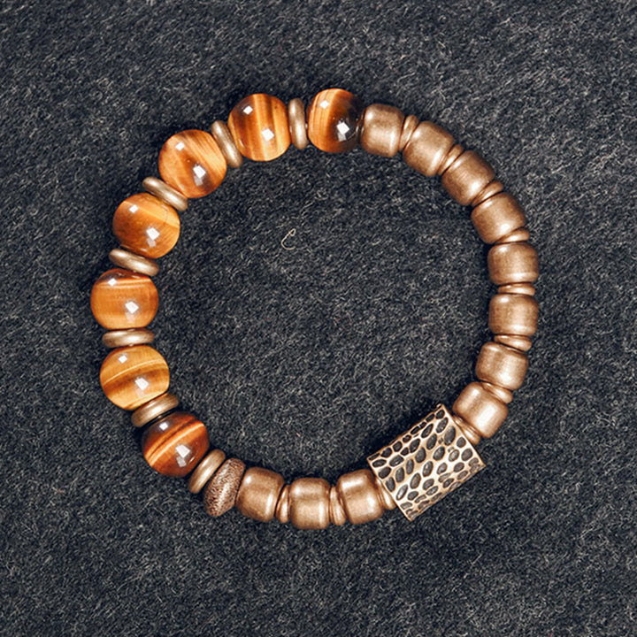 Pulsera de protección de cobre con piedra de ojo de tigre de Buddha Stones