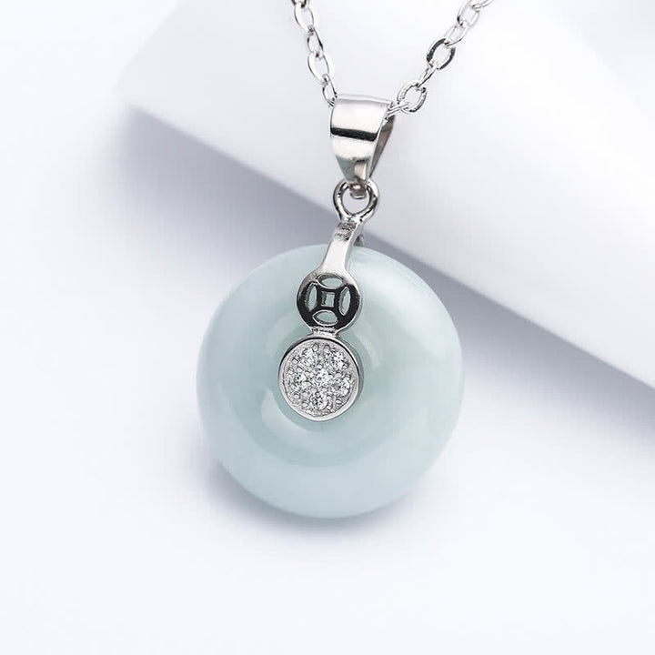 Colgante de plata de ley 925 con hebilla de la paz, moneda de jade, suerte