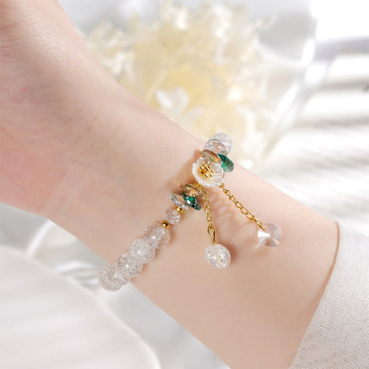 Pulsera de cuentas de cristal con dije de flor de diseño simple con Buddha Stones
