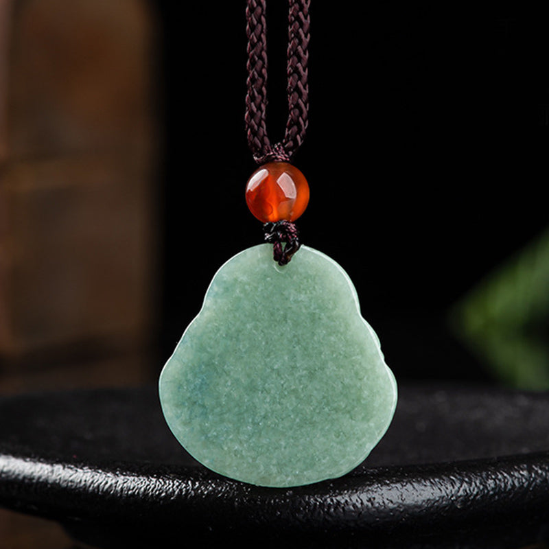 Buddha Stones Buda sonriente Jade cian Collar de éxito Colgante de cadena - image 8