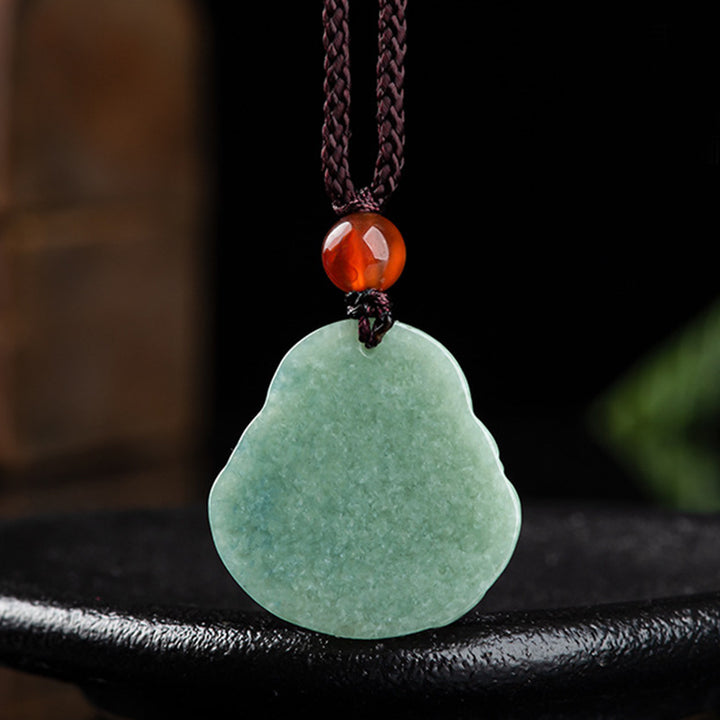 Buddha Stones Buda sonriente Jade cian Collar de éxito Colgante de cadena - image 8