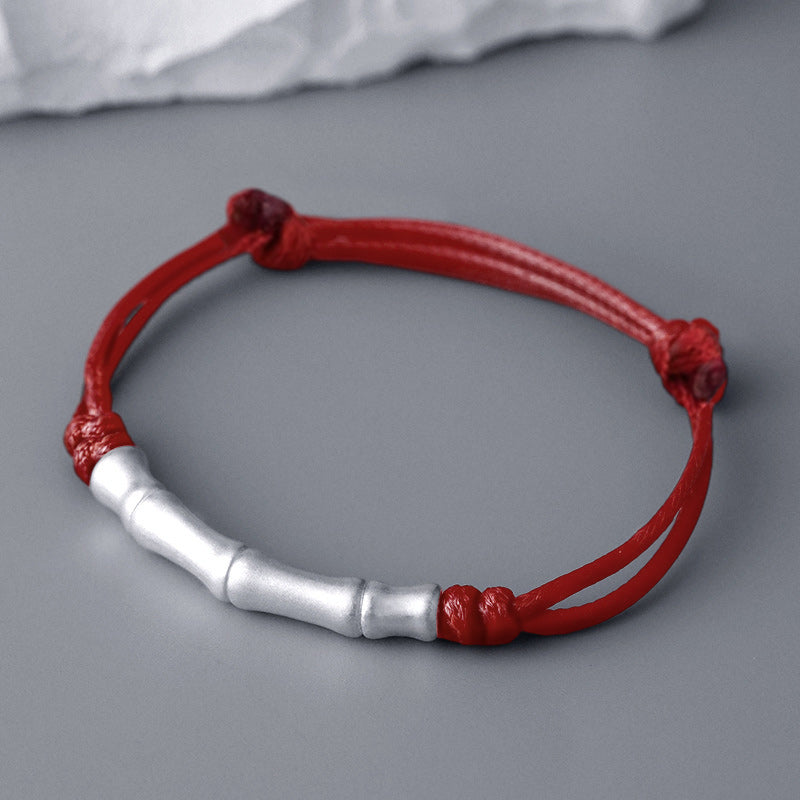 Pulsera trenzada de cuerda de la suerte con patrón de hueso de plata de ley 999 con Buddha Stones