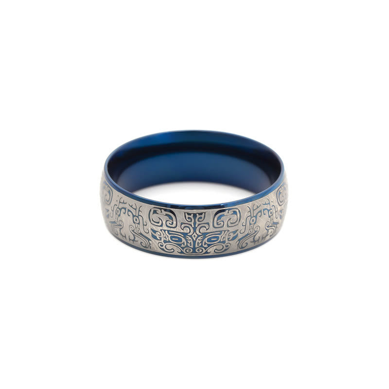 Anillo de acero de titanio con Buddha Stones, criatura mitológica afortunada, Taotie, riqueza
