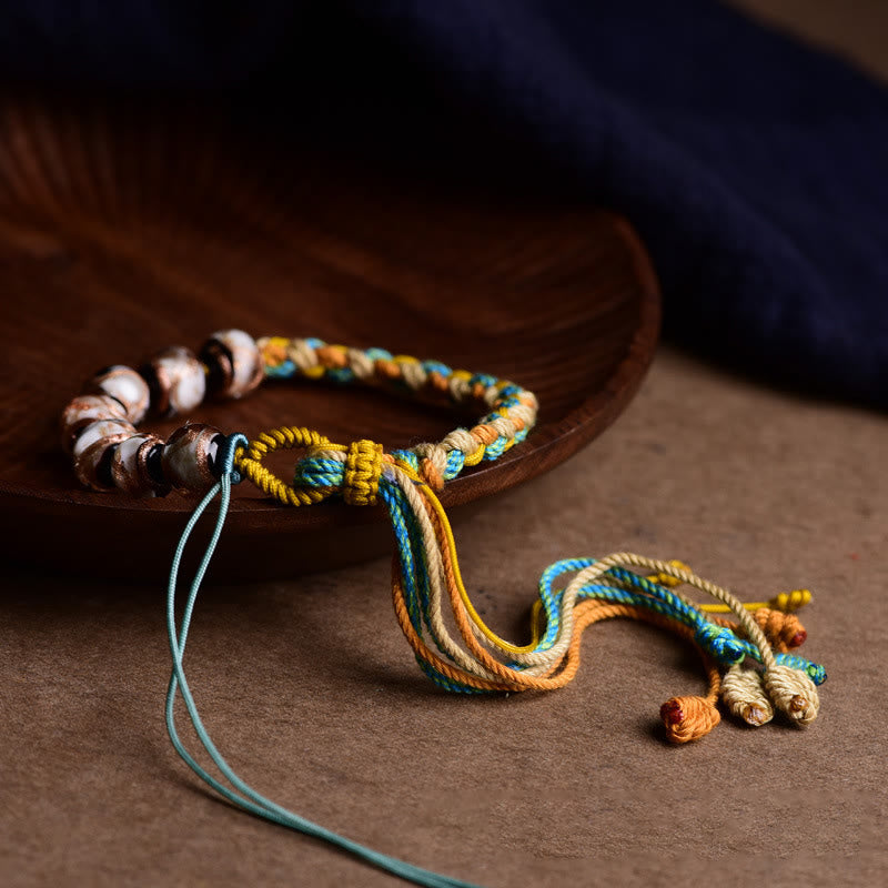 Pulsera trenzada de fortuna con cuentas de cristal Liuli de cuerda multicolor hecha a mano con Buddha Stones