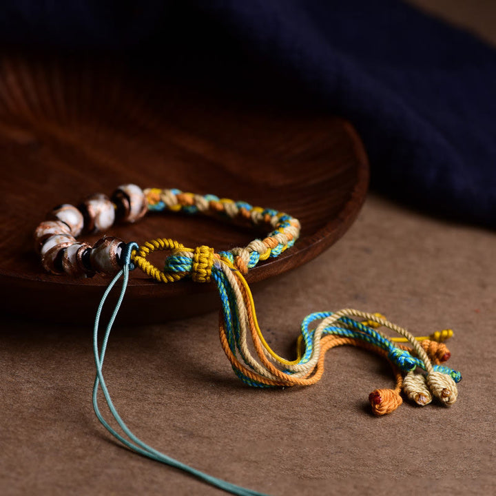 Pulsera trenzada de fortuna con cuentas de cristal Liuli de cuerda multicolor hecha a mano con Buddha Stones