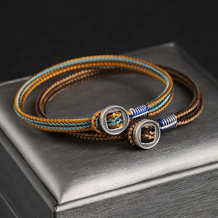 Pulsera de hilo de tejido de protección de botón hecha a mano de plata de ley 925 con Buddha Stones