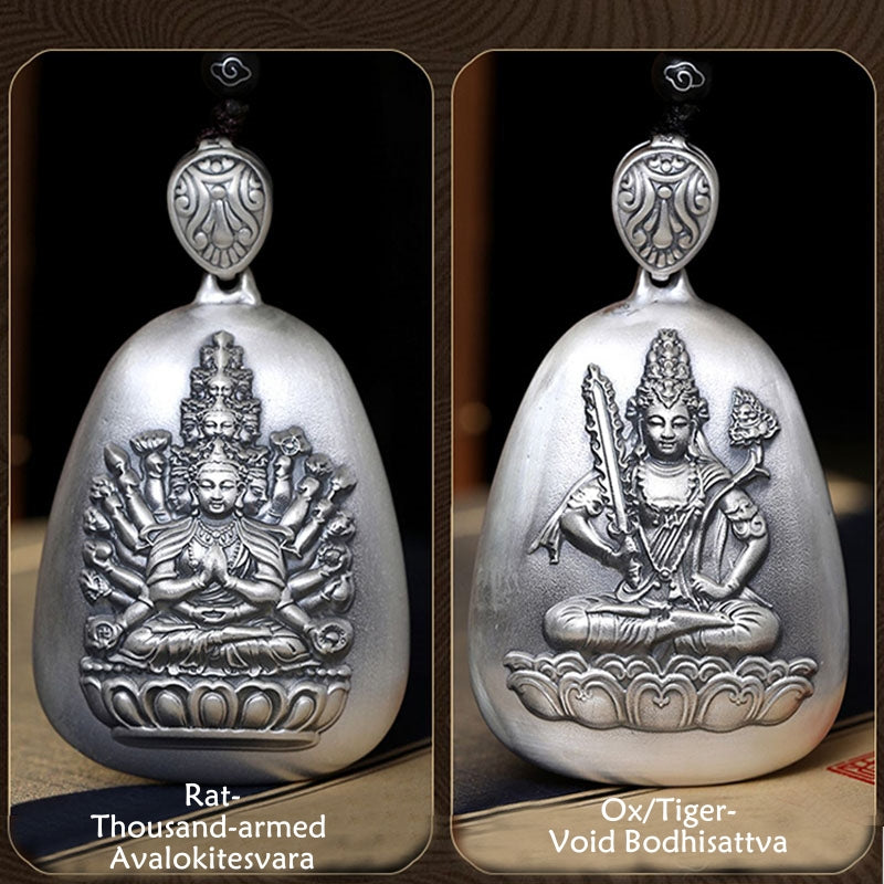 Collar con colgante de plata de ley 999 con Buddha Stones del zodíaco chino, corazón de Buda natal, Sutra grabado