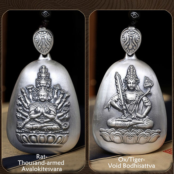 Collar con colgante de plata de ley 999 con Buddha Stones del zodíaco chino, corazón de Buda natal, Sutra grabado