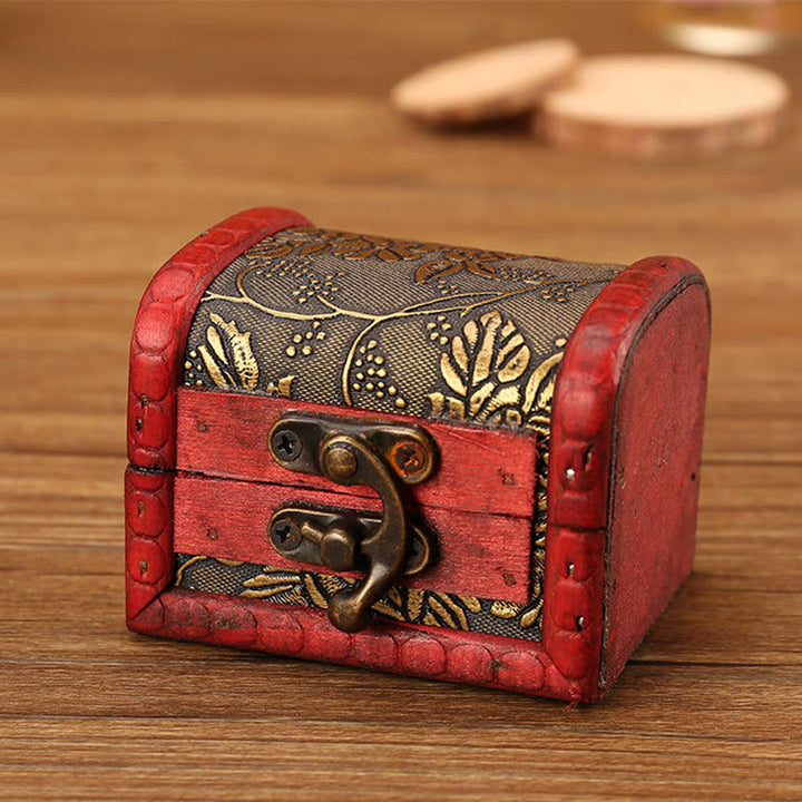 Caja de joyería de madera pequeña Retro con Buddha Stones , caja de almacenamiento de joyería con flor de hierba Narciso, moneda de cobre, uva dorada de loto