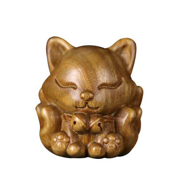 Miniatura de zorro de nueve colas, Buddha Stones, marfil, fruta, sándalo, sándalo verde, decoración bendita