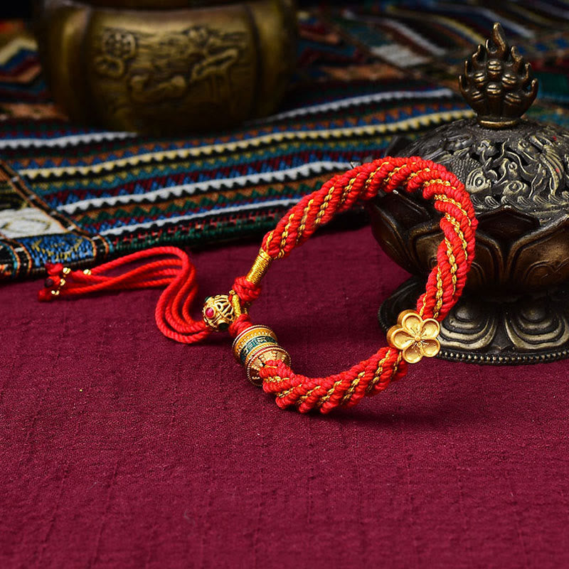 Buddha Stones Tíbet hechas a mano cinco dioses de la riqueza suerte amuleto Thangka rueda de oración flor encanto tejido pulsera de cuerda