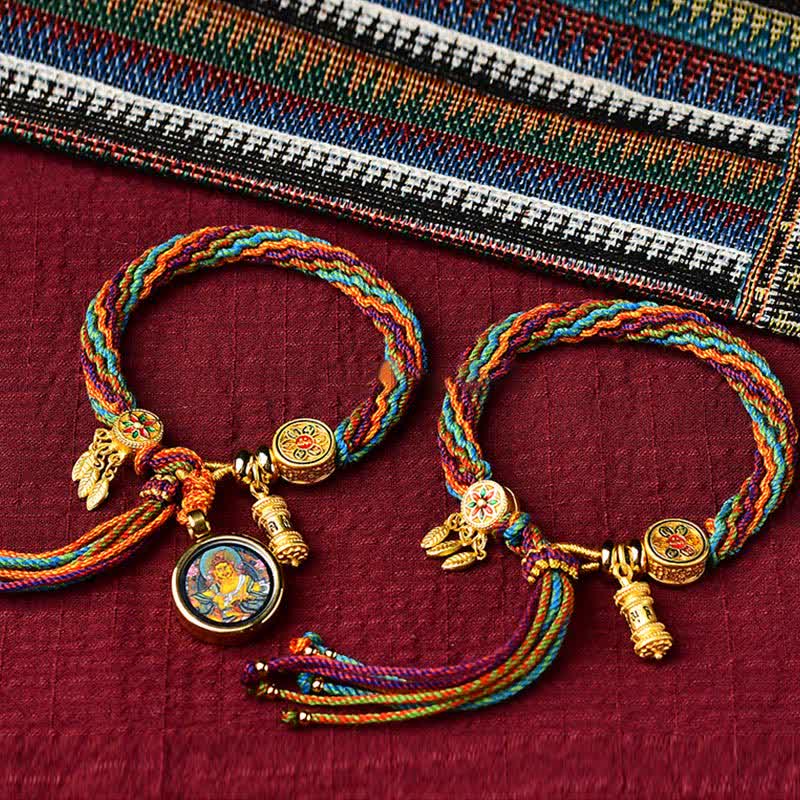 Pulsera de cuerda trenzada con atrapasueños, rueda de oración, nudo de reencarnación de la suerte tibetana , Buddha Stones