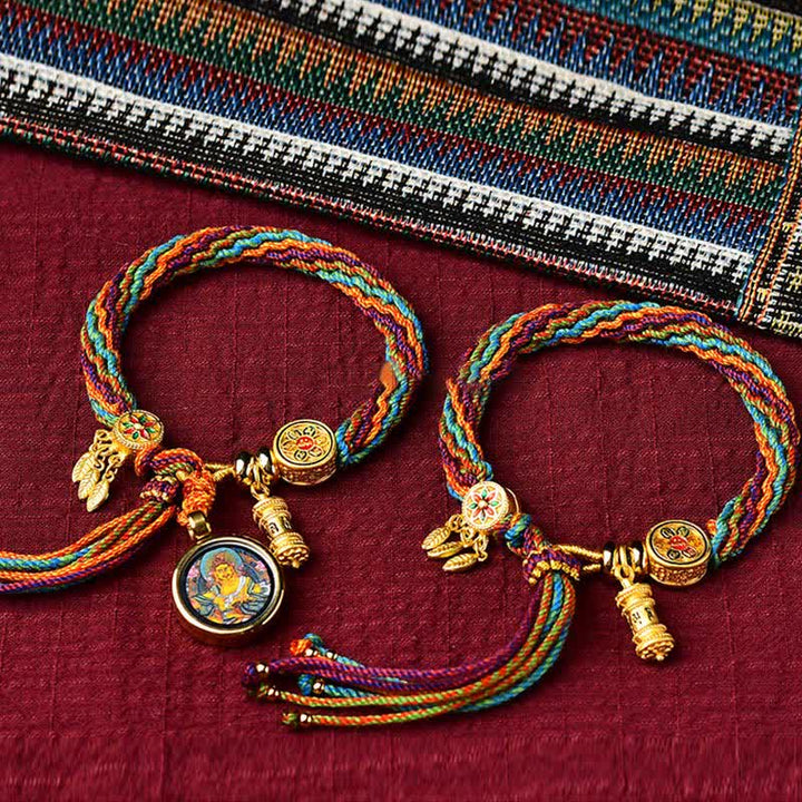 Pulsera de cuerda trenzada con atrapasueños, rueda de oración, nudo de reencarnación de la suerte tibetana , Buddha Stones