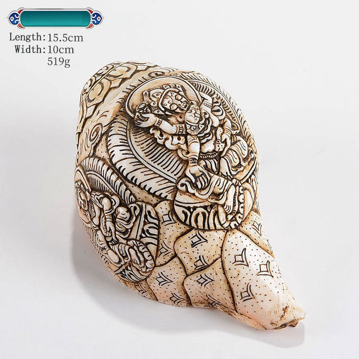 Concha tibetana hecha a mano grabada Shankha Buddha Avalokitesvara, decoración de riqueza
