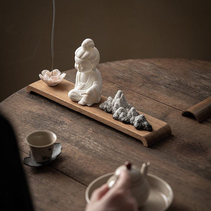 Buddha Stones, flor de loto, Tathagata Kwan Yin, Avalokitesvara Ksitigarbha, palo de cerámica para meditación, decoración de quemador de incienso