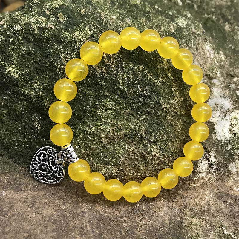Pulsera elástica con dije de corazón de amor de la suerte con piedras preciosas naturales