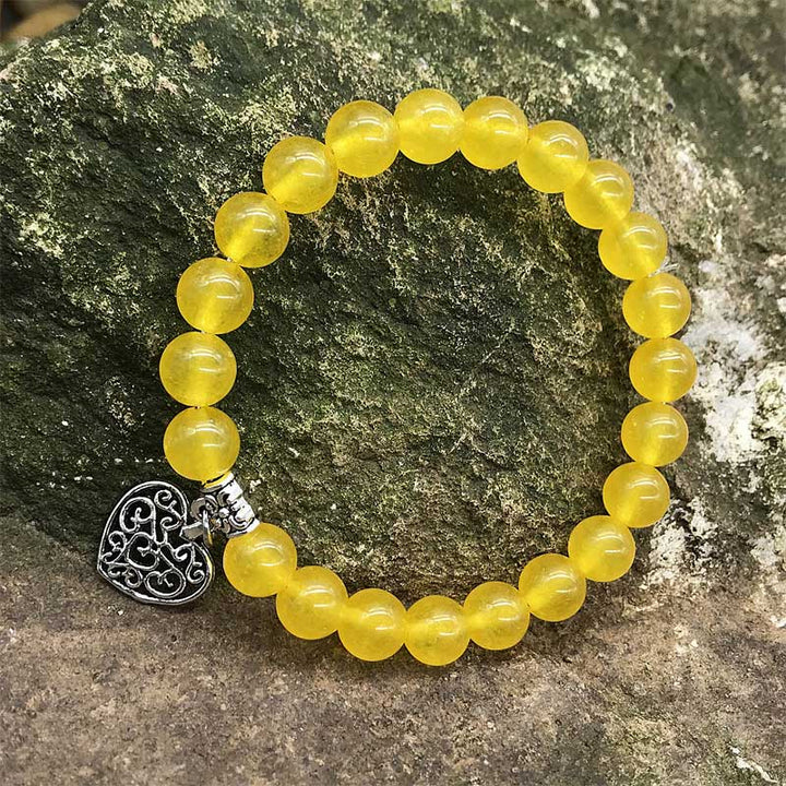 Pulsera elástica con dije de corazón de amor de la suerte con piedras preciosas naturales