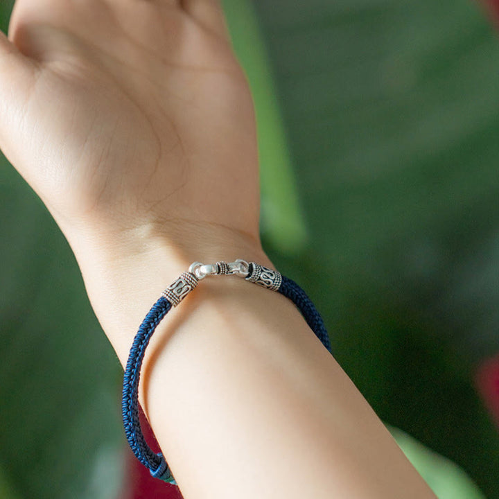 Pulsera trenzada de pureza Om Mani Padme Hum tibetana de plata de ley 925 hecha a mano con Buddha Stones