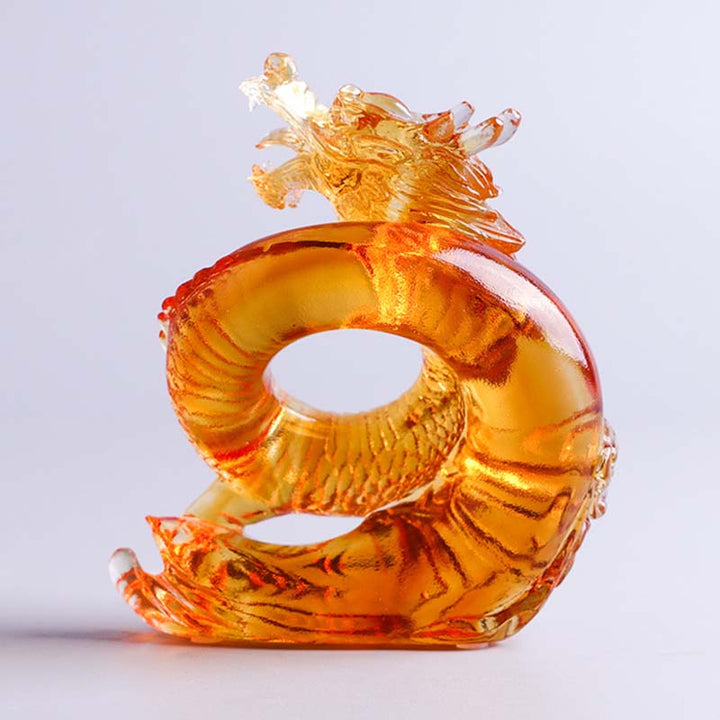 Buddha Stones Año del Dragón Zodíaco Chino Hecho a Mano Dragón Amarillo Liuli Pieza de Arte de Cristal Protección decoración de la Oficina del hogar