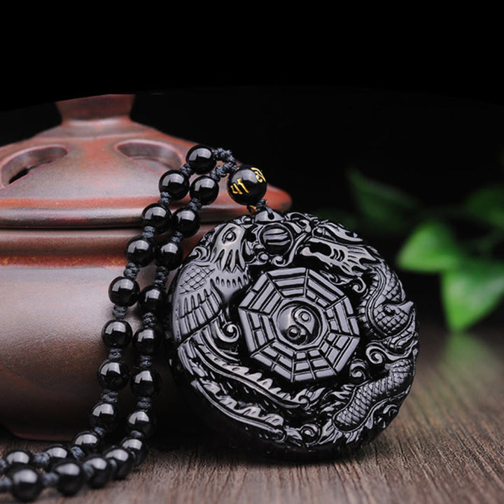 Collar con colgante de obsidiana con diseño de dragón Bagua y Buddha Stones - image 5