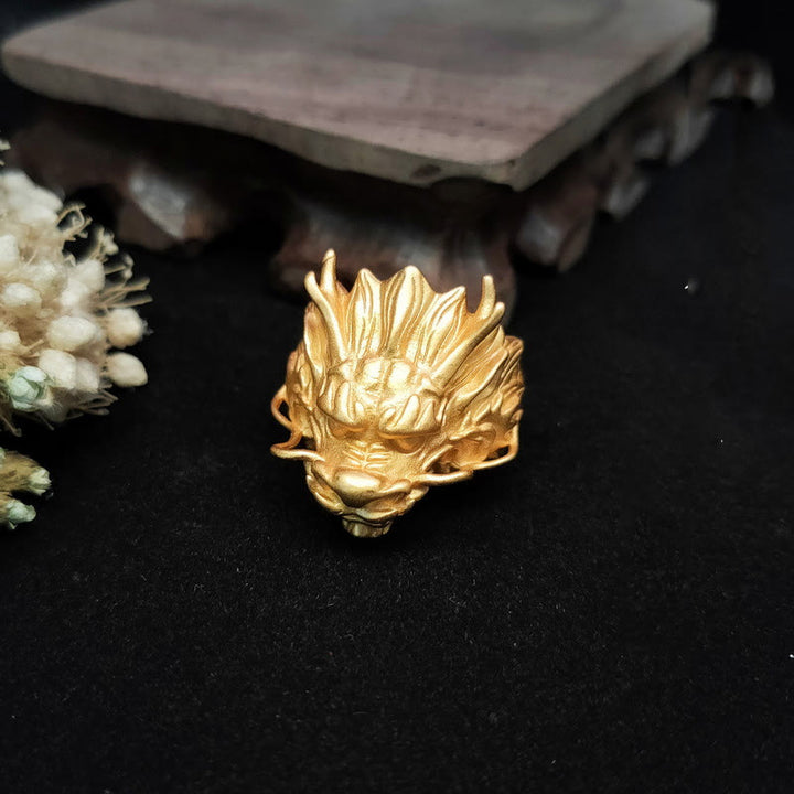 Anillo de protección de la suerte del dragón dorado de Buddha Stones