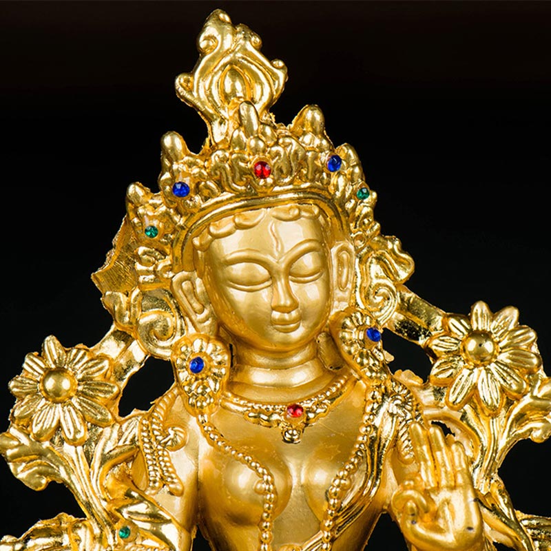 Decoración de estatua chapada en oro con protección de esperanza de Tara Blanca Bodhisattva