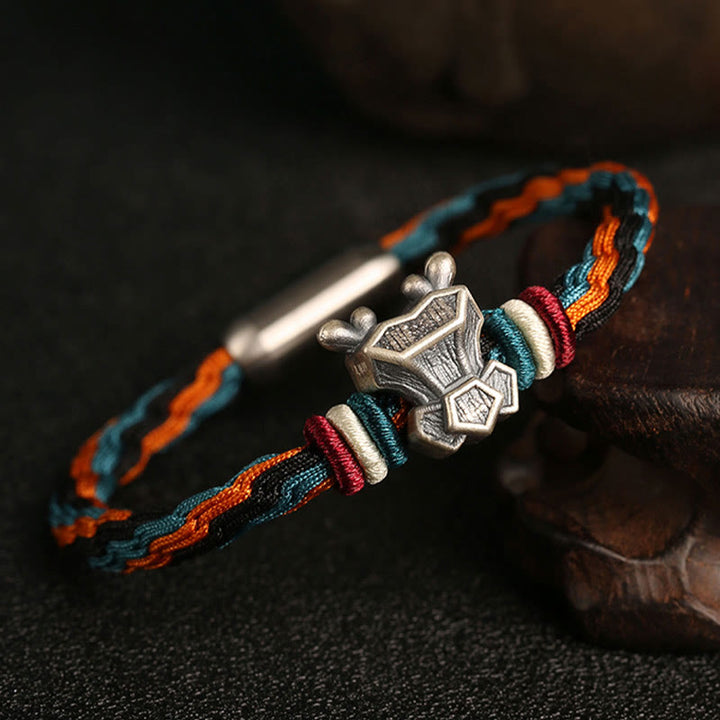 Pulsera de cuerda con nudo de reencarnación colorida, protección del zodiaco chino, Año del Dragón, plata de ley 999 hecha a mano con Buddha Stones