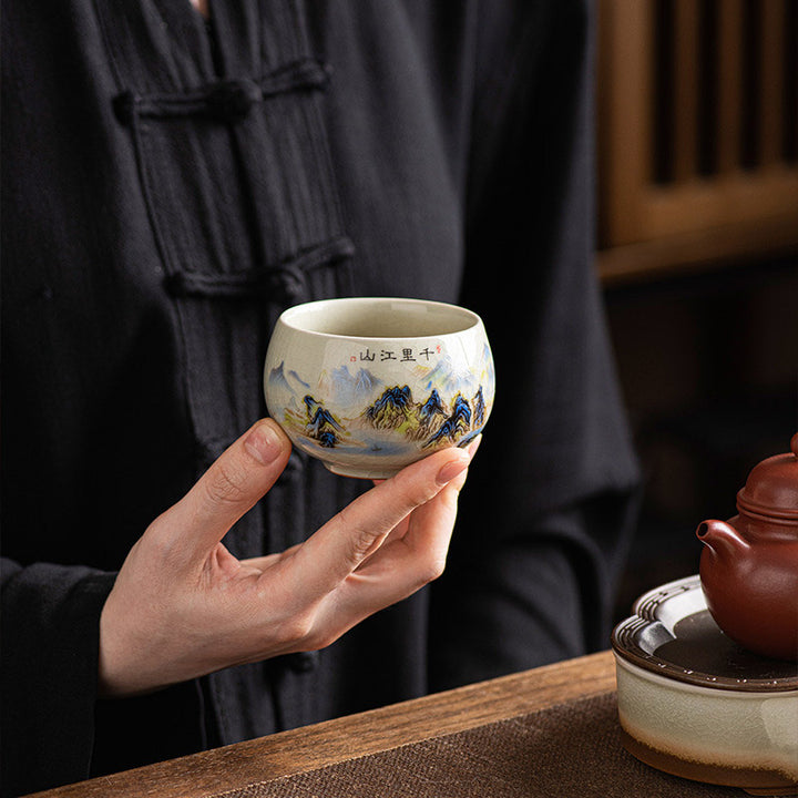 Buddha Stones Un panorama de ríos y montañas Taza de té de cerámica Taza de té Kung Fu 150 ml