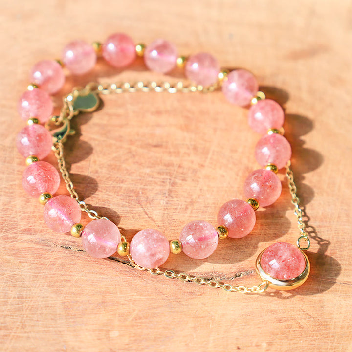 Pulsera Positiva de Cristal de Cuarzo Fresa con Piedra Solar de Buddha Stones