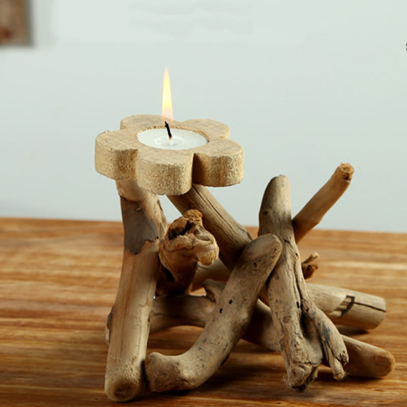 Candelabro de madera con diseño de flores de Buddha Stones, decoración para el hogar - image 1