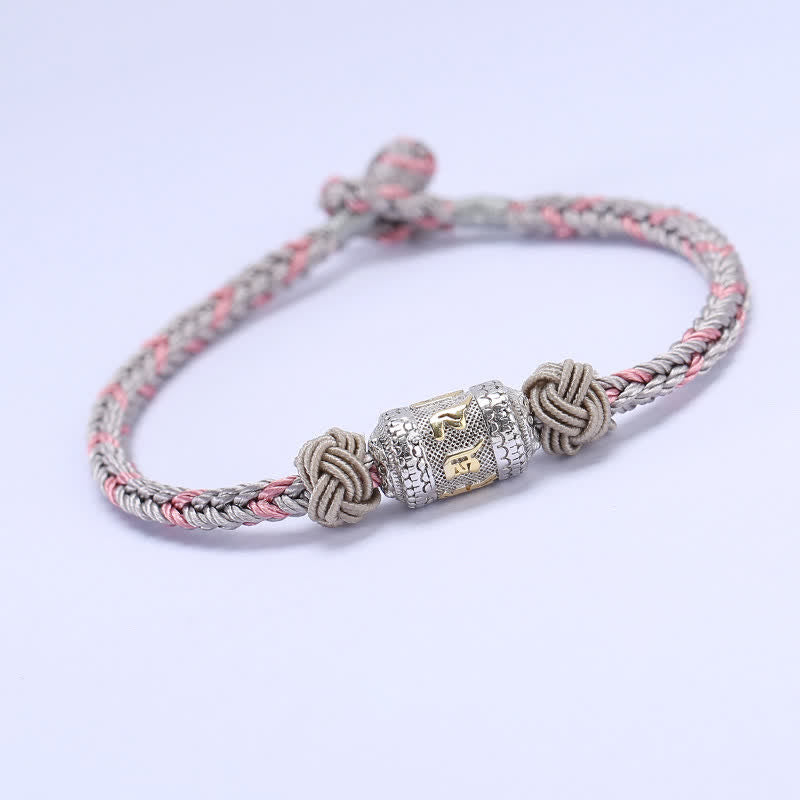 Pulsera de hilo rojo de plata de ley 925 con Buddha Stones Om Mani Padme Hum, rueda de oración, fuerza de la suerte