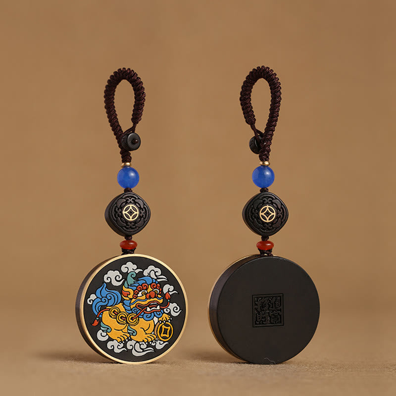 Buddha Stones PiXiu, moneda de cobre, madera de ébano, suerte, atrae la riqueza, llavero decorativo