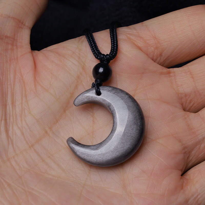 Colgante de collar de protección para pareja, colgante de cristal de selenita de obsidiana con brillo de plata Natural, Buddha Stones, luna creciente, Yin Yang - image 7